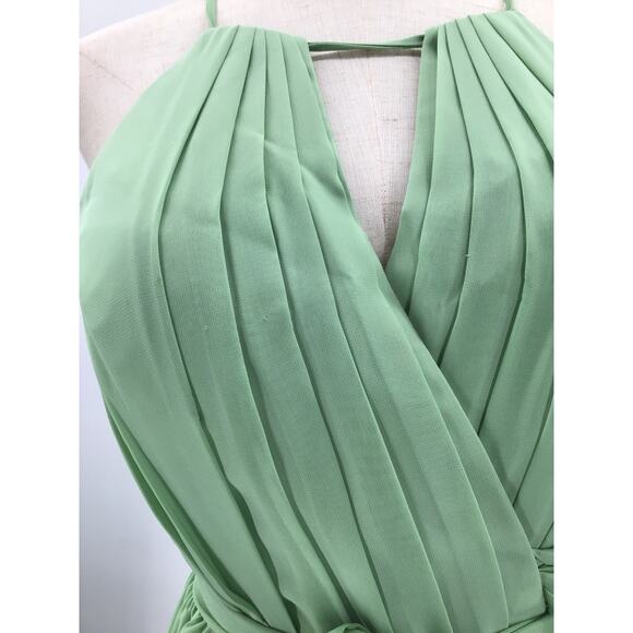 BRIDESMAID SZ 6 M Green Pleated Keyhole Halter Party Formal Maxi Dress New b103 - Picture 4 of 9